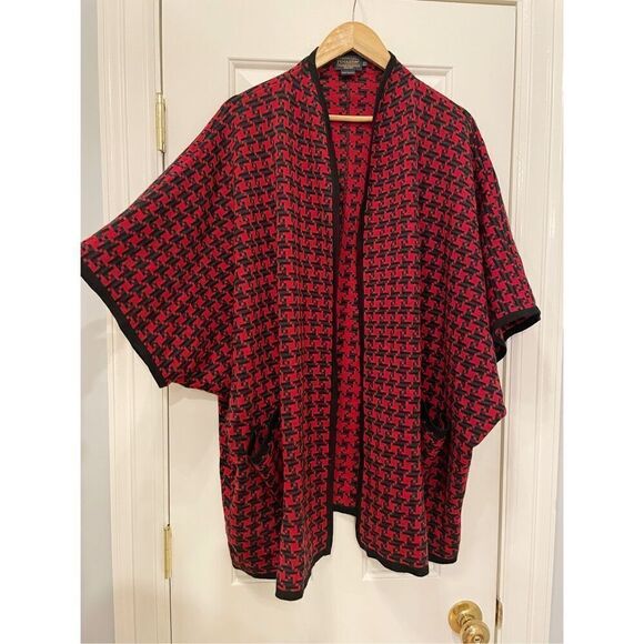 Pendleton 100% Merino Wool Cocoon Cardigan Sweater One Size Red Houndstooth - Picture 2 of 8